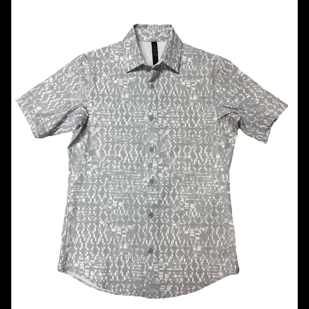 Lululemon Airing Easy Shirt SS Button Down Gray Patterned Casual Men Sz XS NWOT